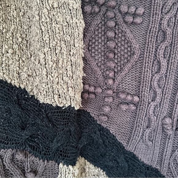 Vintage Patchwork Knit Sweater Brown Black Grunge Textured Uneven Hem sz L/XL - Picture 6 of 10